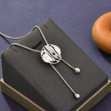 (Silver B) Long Women Modern Chain Necklace With Star And Circular Office Design Fashion
