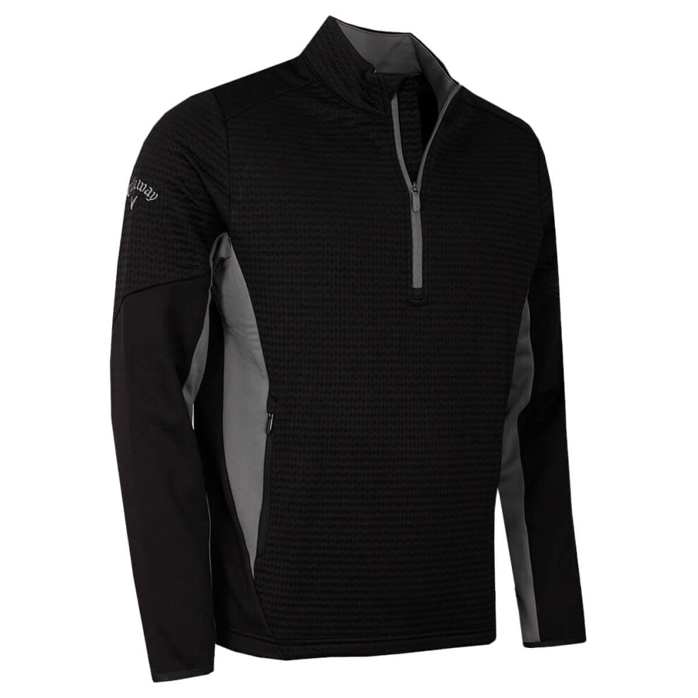 (XL, Caviar) Callaway Golf Mens 2025 Midweight SwingTech Stretch Textured Golf Sweater