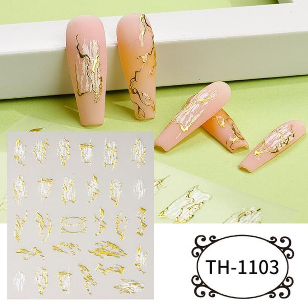 (TH-1103) 3D Golden Wave Line Nail Sticker Marble Blue Geometry Abstract Flowers Nail Art Sliders Decals Foils Manicure Decorations CHTH