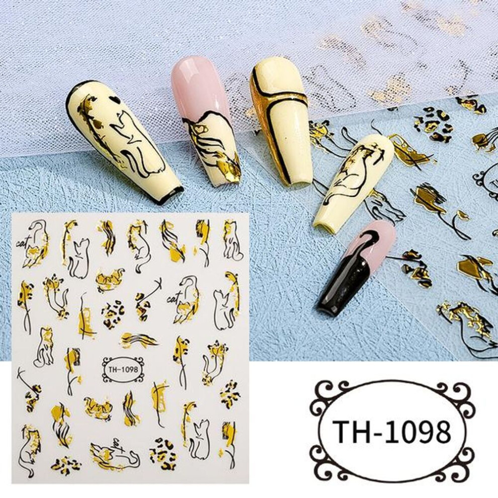(TH-1098) 3D Golden Wave Line Nail Sticker Marble Blue Geometry Abstract Flowers Nail Art Sliders Decals Foils Manicure Decorations Chth
