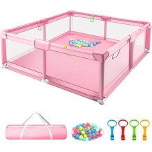(Pink 127x127cm) Baby Playpen with Mesh Walls Ocean Balls
