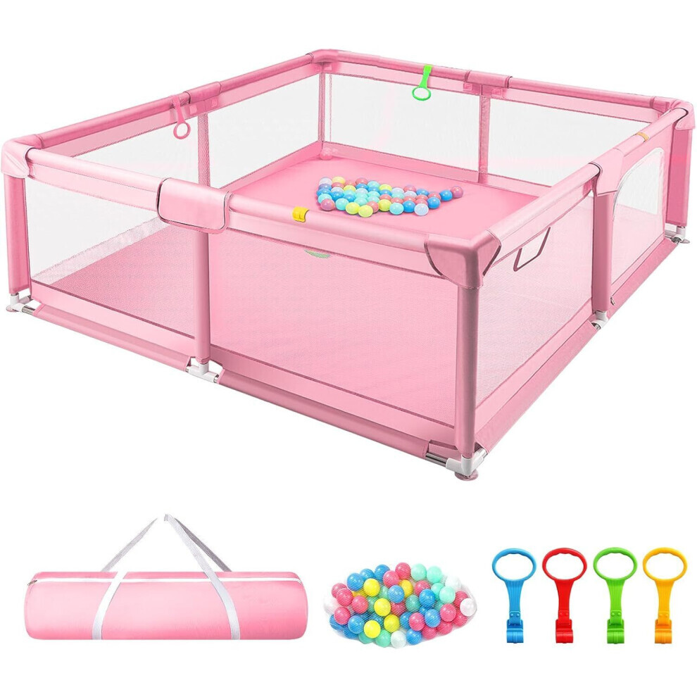 ( 127X127cm) Baby Playpen With Mesh Walls Ocean Balls Pink