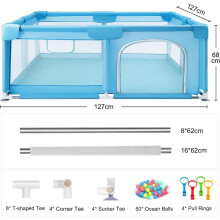(Blue 127x127cm) Baby Playpen with Mesh Walls Ocean Balls