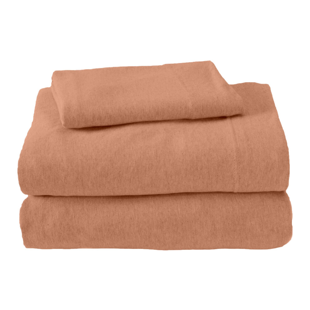 Parure de lit 4 pi   ces en jersey de coton m   lang    orange pour grand lit | Draps et taies d'oreiller en jersey ultra doux | Al chin    respirant
