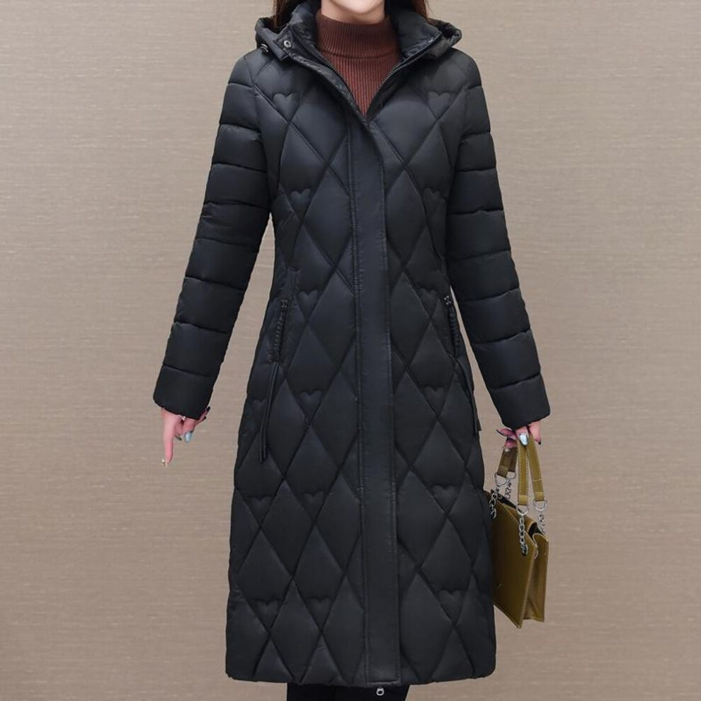 (black, 5XL) Middle Age Woman Winter Coats Hooded Elegant Thick Warm Long Parkas for Women Jackets