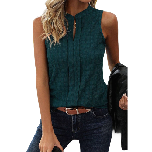 Women'S Solid Color V-Neck Sleeveless Top Dark Green M 1