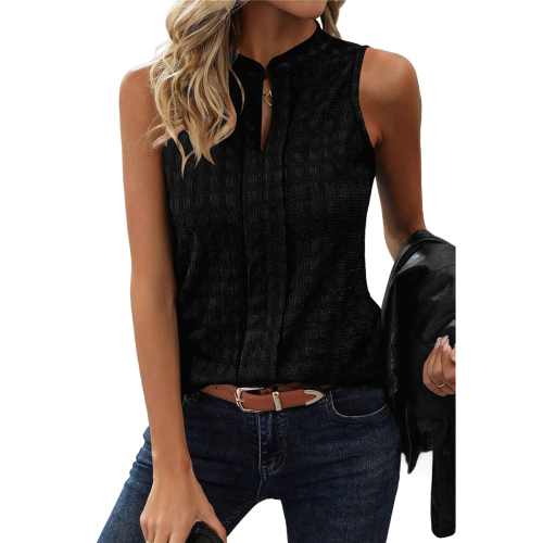 Women'S Solid Color V-Neck Sleeveless Top Black S 1
