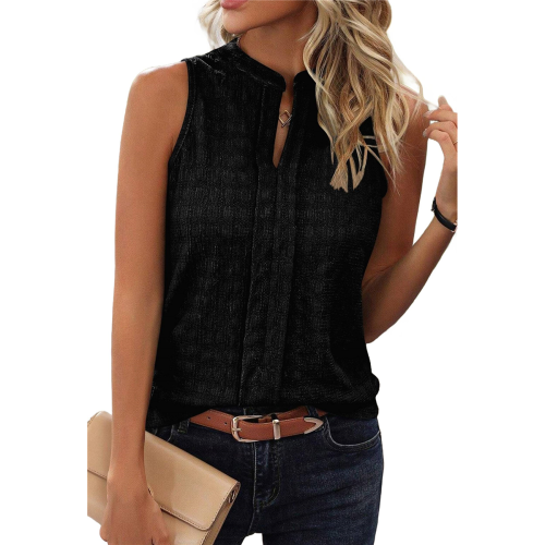 Women'S Solid Color V-Neck Sleeveless Top Black XL 2