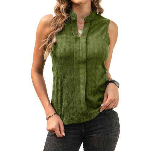 Women'S Solid Color V-Neck Sleeveless Top Green M 2