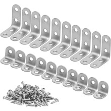 L Right Angle Brackets Set,20pcs Stainless Steel Brackets Corner Braces, 90 Degree Brackets with 80pcs Screws, Metal Brackets for Wood Table Bookshelf