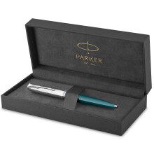 Parker 51 Ballpoint Pen | Tajnikowa niebieska beczka z chromowanym wykonczeniem | Sredni punkt z uzupelnieniem czarnego atramentu | Pudelko na pr