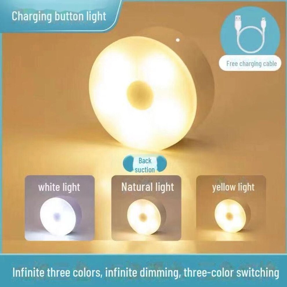 (as the picture, Manual button three colors, Diameter 8.6 cm) Compact Magnetic Bedside Night Light – Eye-friendly, Rechargeable, Energy-saving, Ideal For Students And Readers