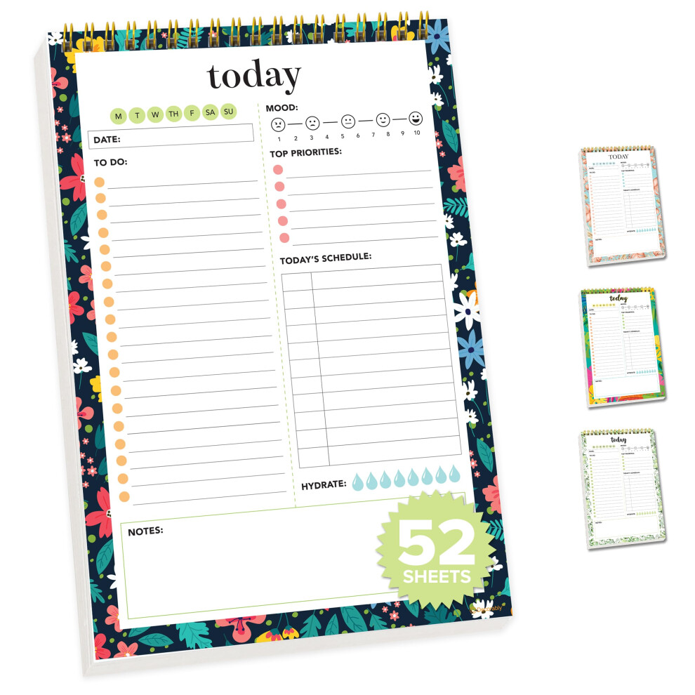 Decorably Daily Planner Pad with Schedule  52 Sheets Things to Do Notepad  6.5x10"" Spring-Bound Daily Tasks Notepad Daily to Do List Notepa-image-OPC-PFN95YR-NEW