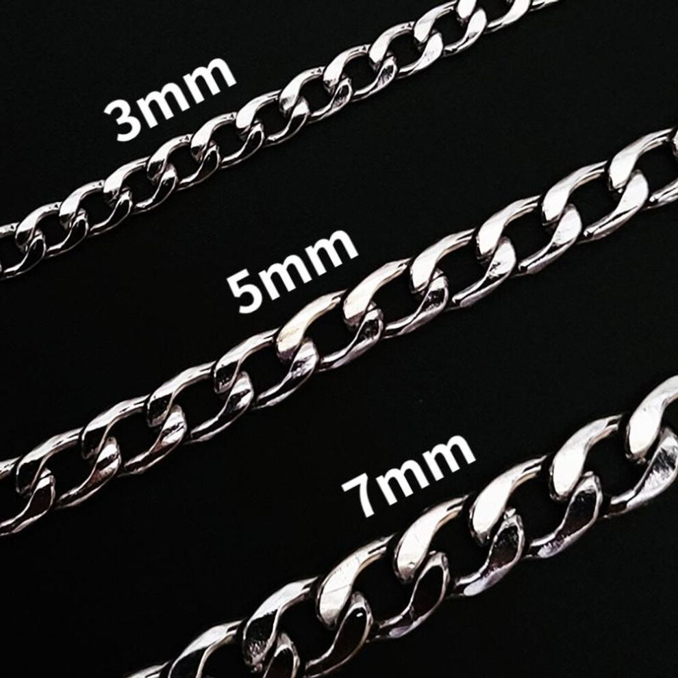 (5mm by 60cm(24inch)) Stainless Steel Silver Chain Hip Hop Necklace 24" Chain Necklace for Men Women 3/5/7mm