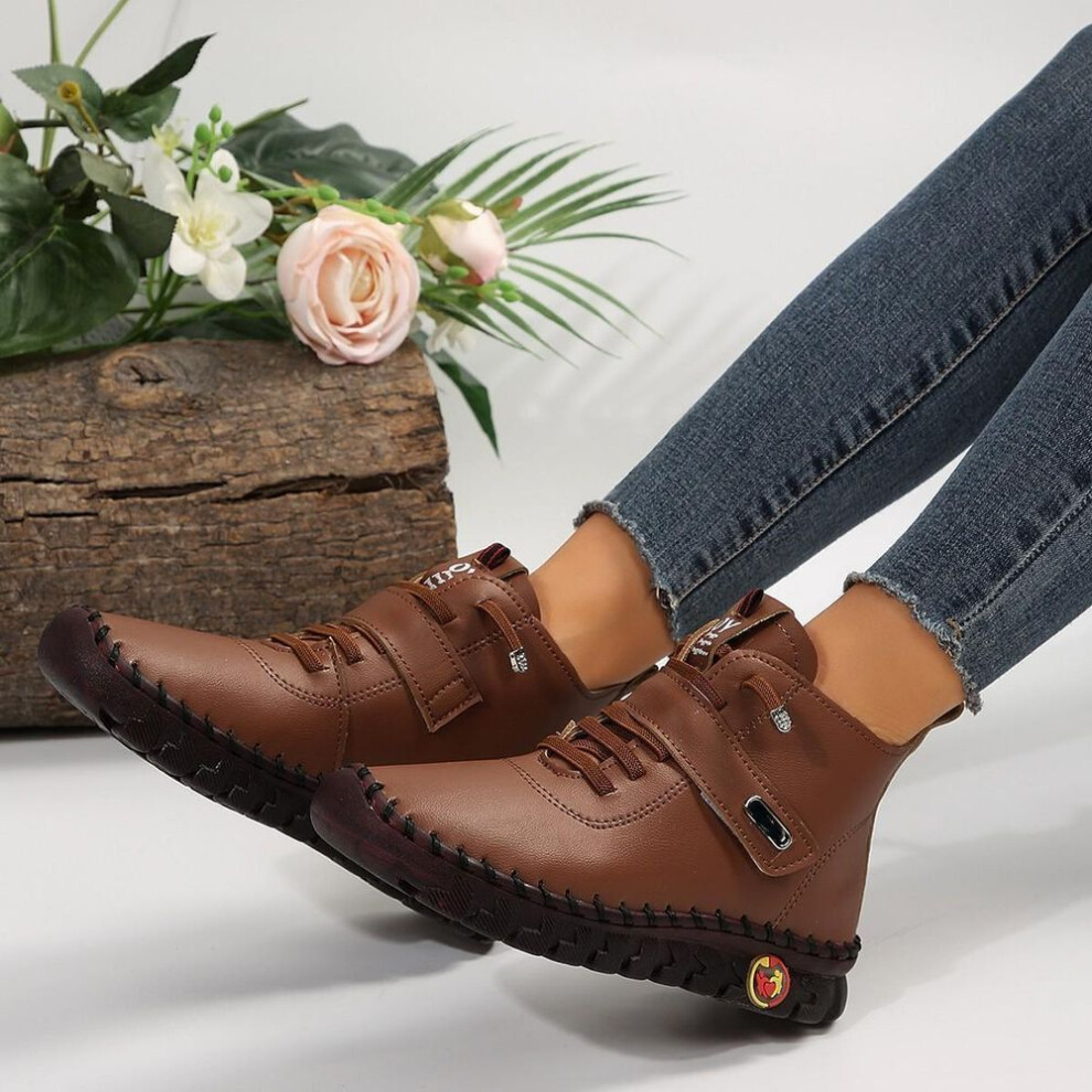 (brown, 43) Large Handmade Bottom Casual Boots for Women 2023 New Plush Fashionable Mother Cotton Leather Boots