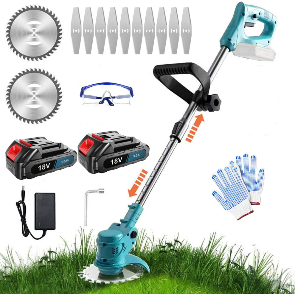 Cordless Grass Trimmer Weed Strimmer Cutter+2x 3.0A Battery+Charger-Makita Compatible