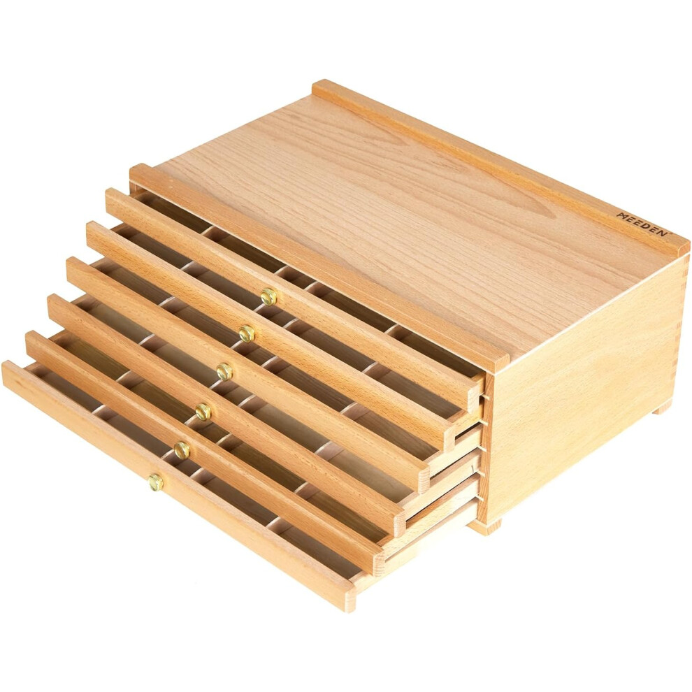 6-Drawer Artist Supply Storage Box  Portable Foldable Multi-Function Beech Wood Artist Tool & Brush Storage Box with Compartments  Drawer