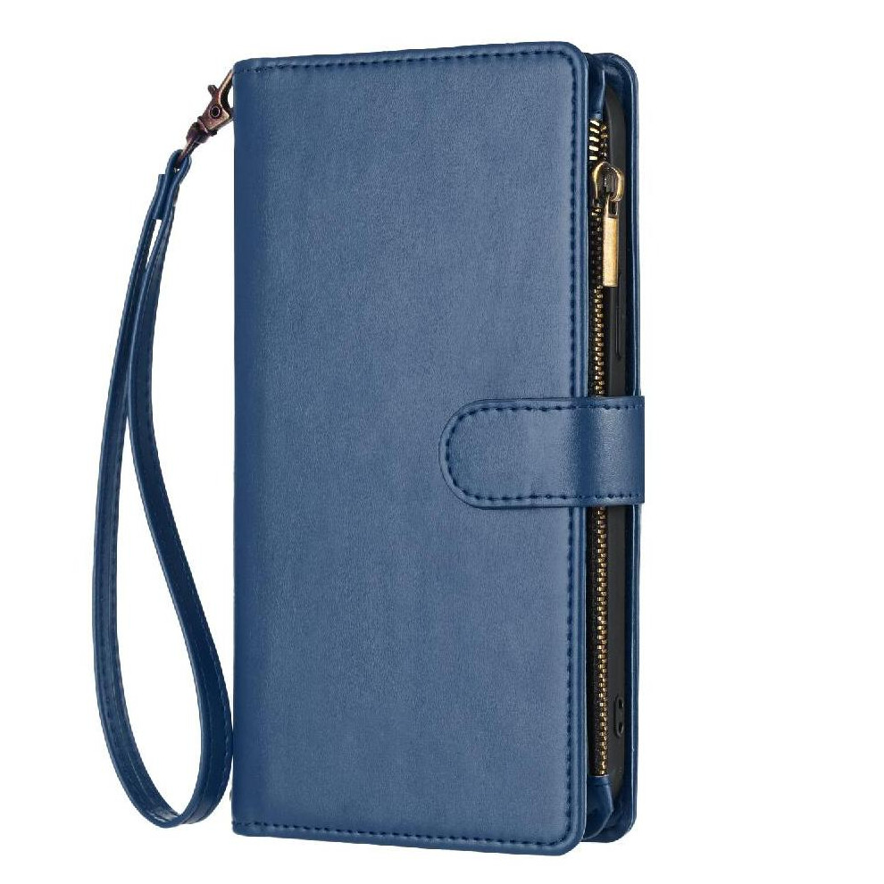 (Blue) Case For Iphone 16E Handbag Cover Card Slots Wallet Zipper Folio Flip Pu Leather Blue 764544170833