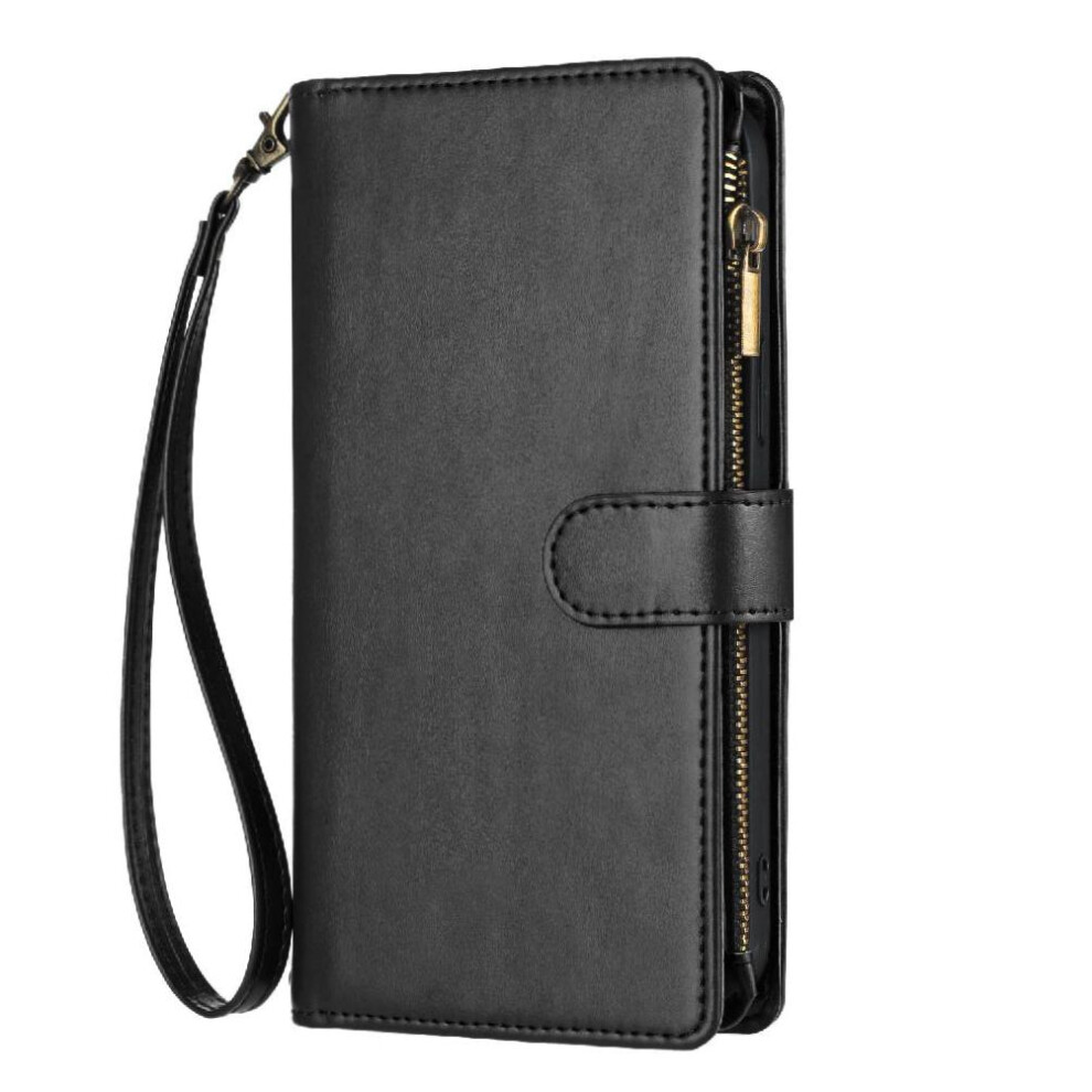 (Black) Case For Iphone 16E Handbag Cover Card Slots Wallet Zipper Folio Flip Pu Leather Black 764544170871