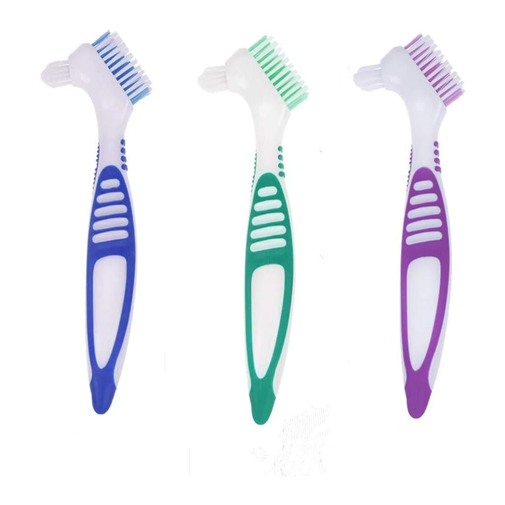 Gogerstar 3Pcs Denture Cleaning Brush Portable False Teeth Brushes With Multi-Layered Soft Bristles And Dual Angled