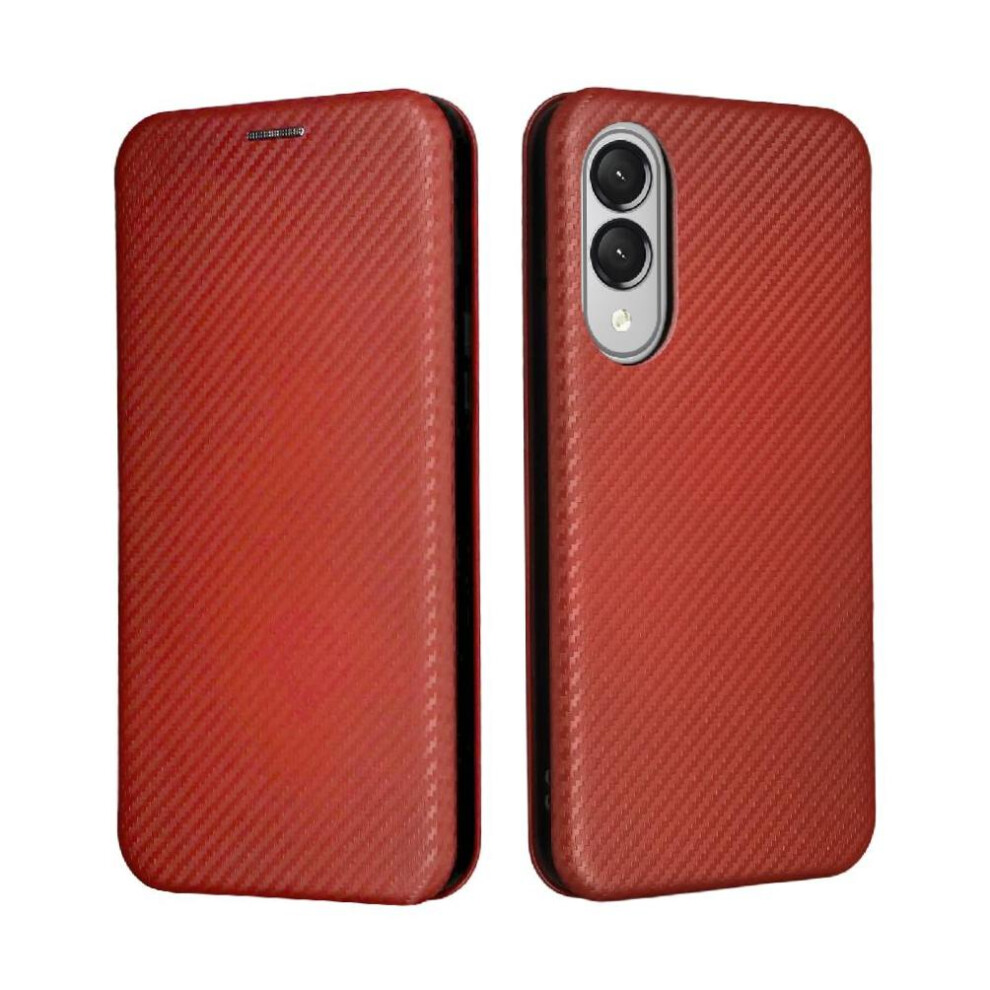 (Brown) Flip Case For Samsung Galaxy S25 Edge Card Insertion With Card Holder Kickstand Full Protection Magnetic Carbon Fiber Brown 764544173148