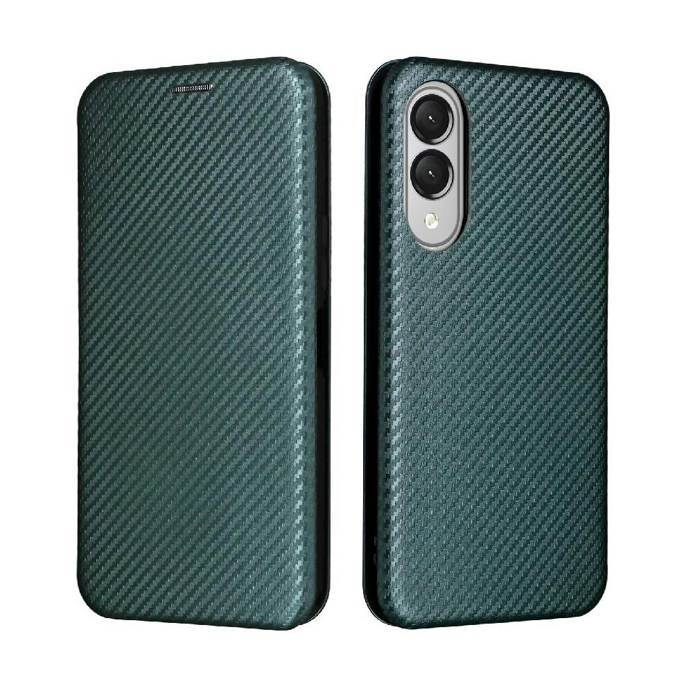 (Green) Flip Case For Samsung Galaxy S25 Edge Card Insertion With Card Holder Kickstand Full Protection Magnetic Carbon Fiber Green 764544173117