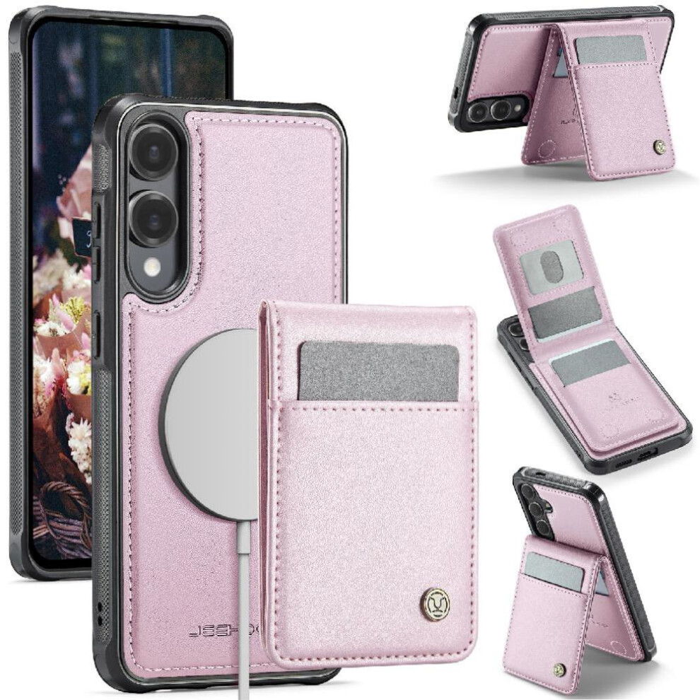 (Pink) Case For Samsung Galaxy S25 Edge Stand Wireless Charging Cardsllots Rfid Pink 764544173575