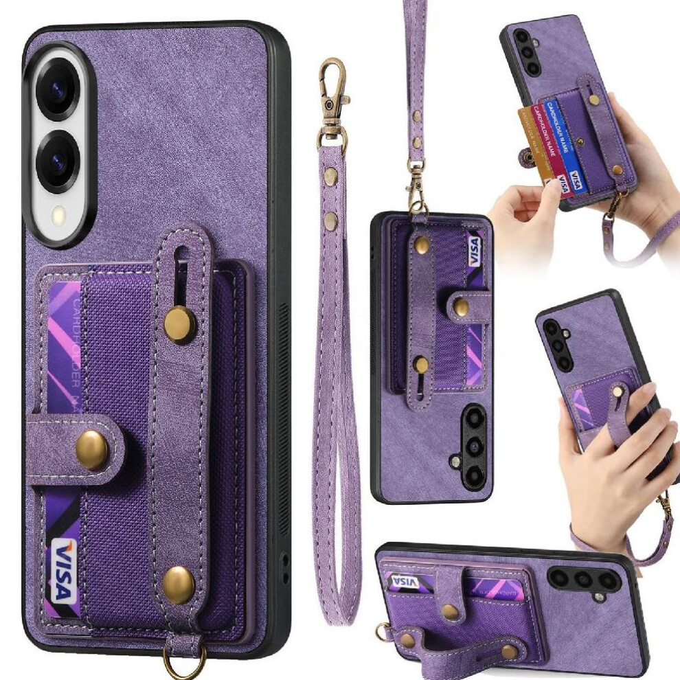 (Purple) Case For Samsung Galaxy S25 Edge Wristband Shockproof Strap Wallet Purple 764544174527