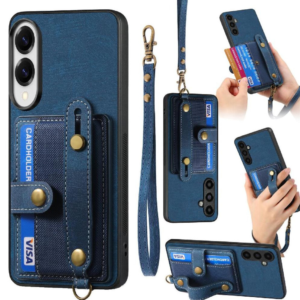 (Blue) Case For Samsung Galaxy S25 Edge Wristband Shockproof Strap Wallet Blue 764544174534