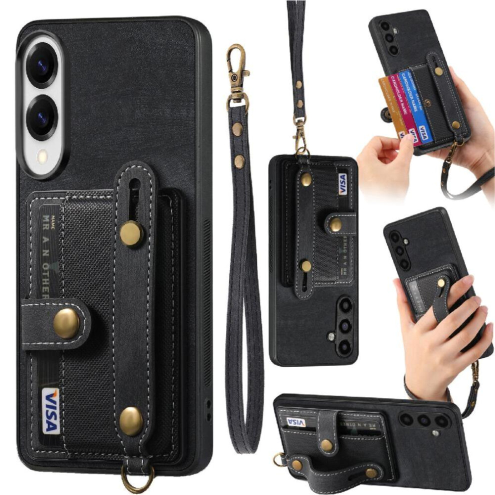 (Black) Case For Samsung Galaxy S25 Edge Wristband Shockproof Strap Wallet Black 764544174541