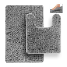 Tafts Ultra Plush Chenille Microfiber Bathroom Rug Space Grey 21 x 32 + 20 x 22 - Square Cutout