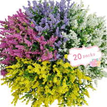 (F) 21 Bundles Outdoor Faux Plants UV Resistant Faux Bushes Plastic Artificial Flowers Fake Outdoor Plants for Home Garden Decor (7 Colors)