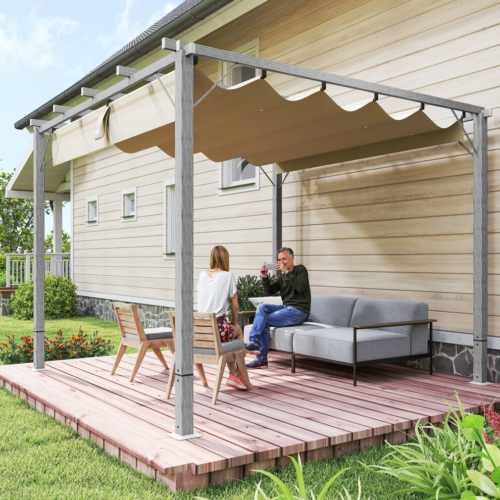 Outsunny 3 x 3(m) Aluminium Garden Pergola with Retractable Roof, Grey