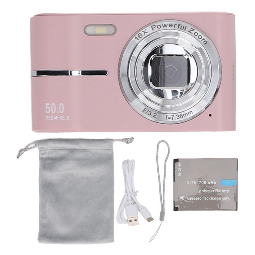 (pink) Pocket Digital Camera FHD 1080P 50MP Support AF Autofocus 16X Zoom Students Portable Compact Small