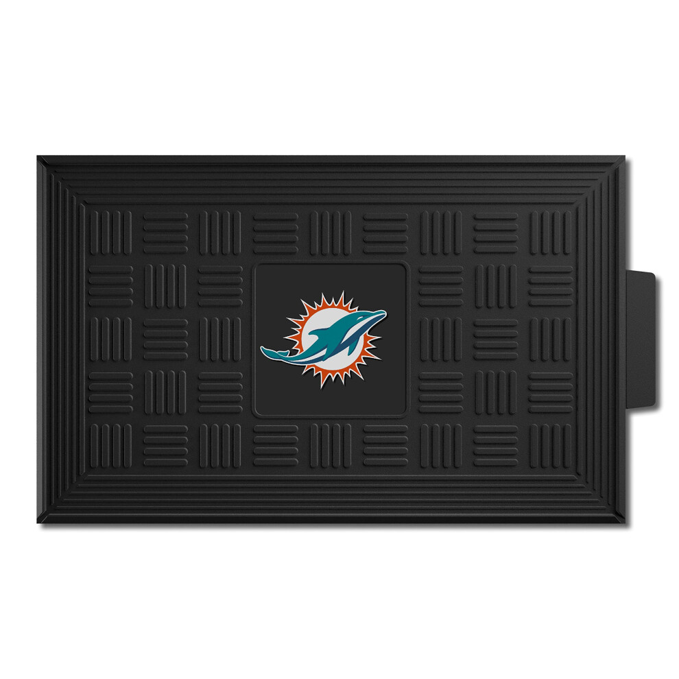 FANMATS 11449 Paillasson d'ext   rieur en vinyle robuste avec m   daillon des Dolphins de Miami - 19,5 po x 31 po