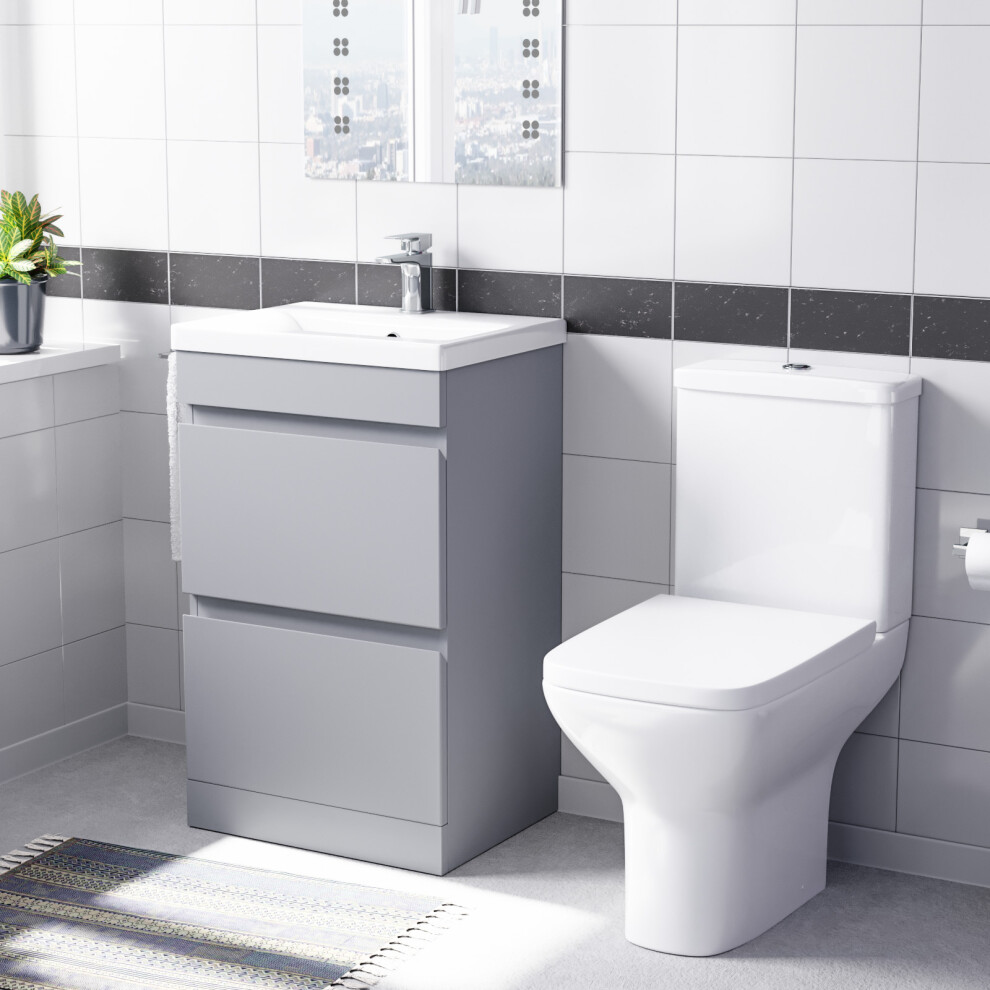 Nes Home 500Mm Matte Grey Drawers Basin Vanity & Close Coupled Toilet Set 5070932434308