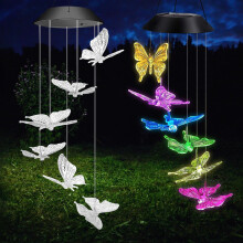 GEEZY Butterfly Solar Wind Chimes 6 Colourful LED Lights Spiral Garden Decoration