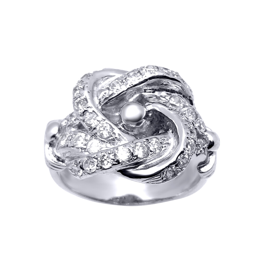 (#) Jewelco London Mens Rhodium Plated Sterling Silver Round Cubic Zirconia Celtic Knot Love Ring 19mm - GVR568