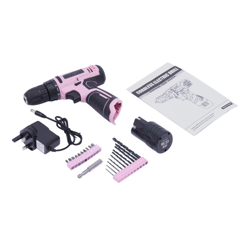 (21 Pieces) 12V Pink Electric Cordless Drill Combi Drill Set 2