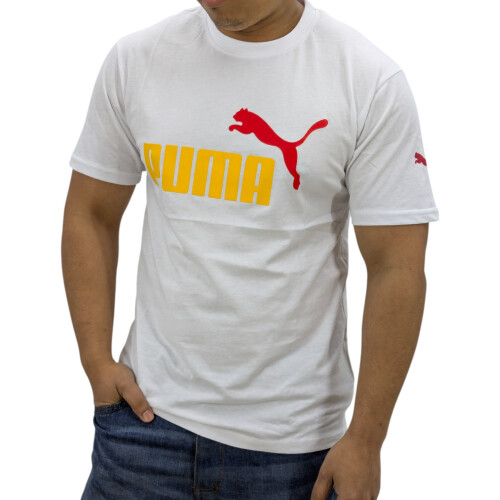Puma (White, M) Puma Mens T Shirt Essentials Logo Crew Neck Pullover Top 2