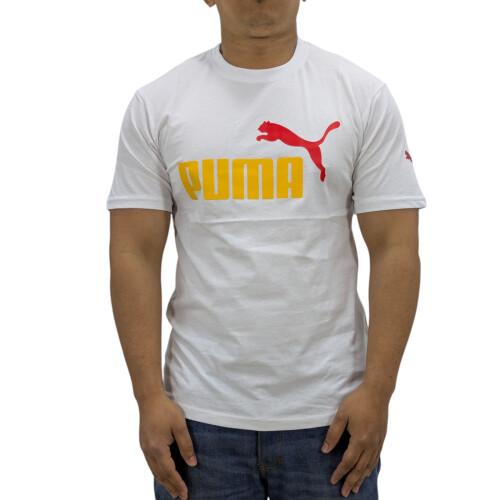 Puma (White, M) Puma Mens T Shirt Essentials Logo Crew Neck Pullover Top