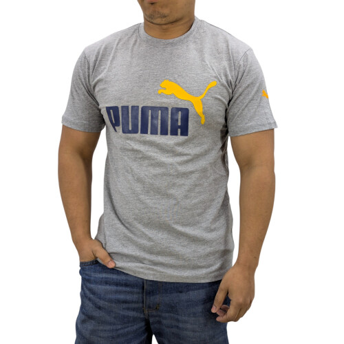 Puma (Grey, M) Puma Mens T Shirt Essentials Logo Crew Neck Pullover Top 2
