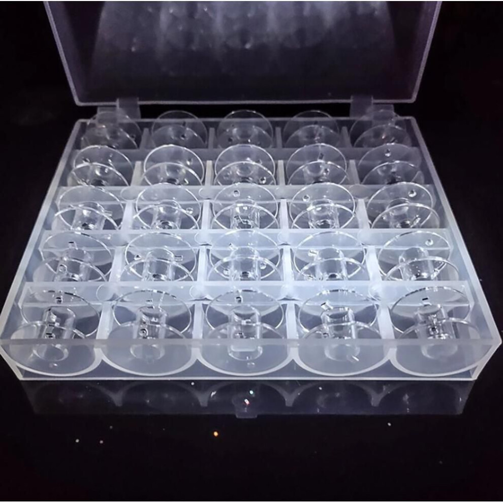 INNE 25Pcs Sewing Machine Transparent Spool Is Suitable Household Sewing Machine Empty Spool Plastic Lock Core Box Storage Kit Tool Accessories