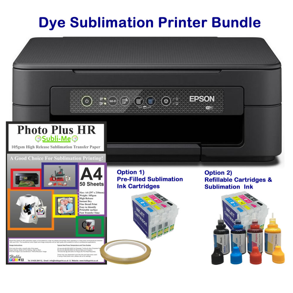 (Refillable Cartridges & 4 x 30ml bottles of Sublimation Ink) Sublimation Printer Bundle - Epson XP-2200 with Refillable Cartridges, Ink & Paper.