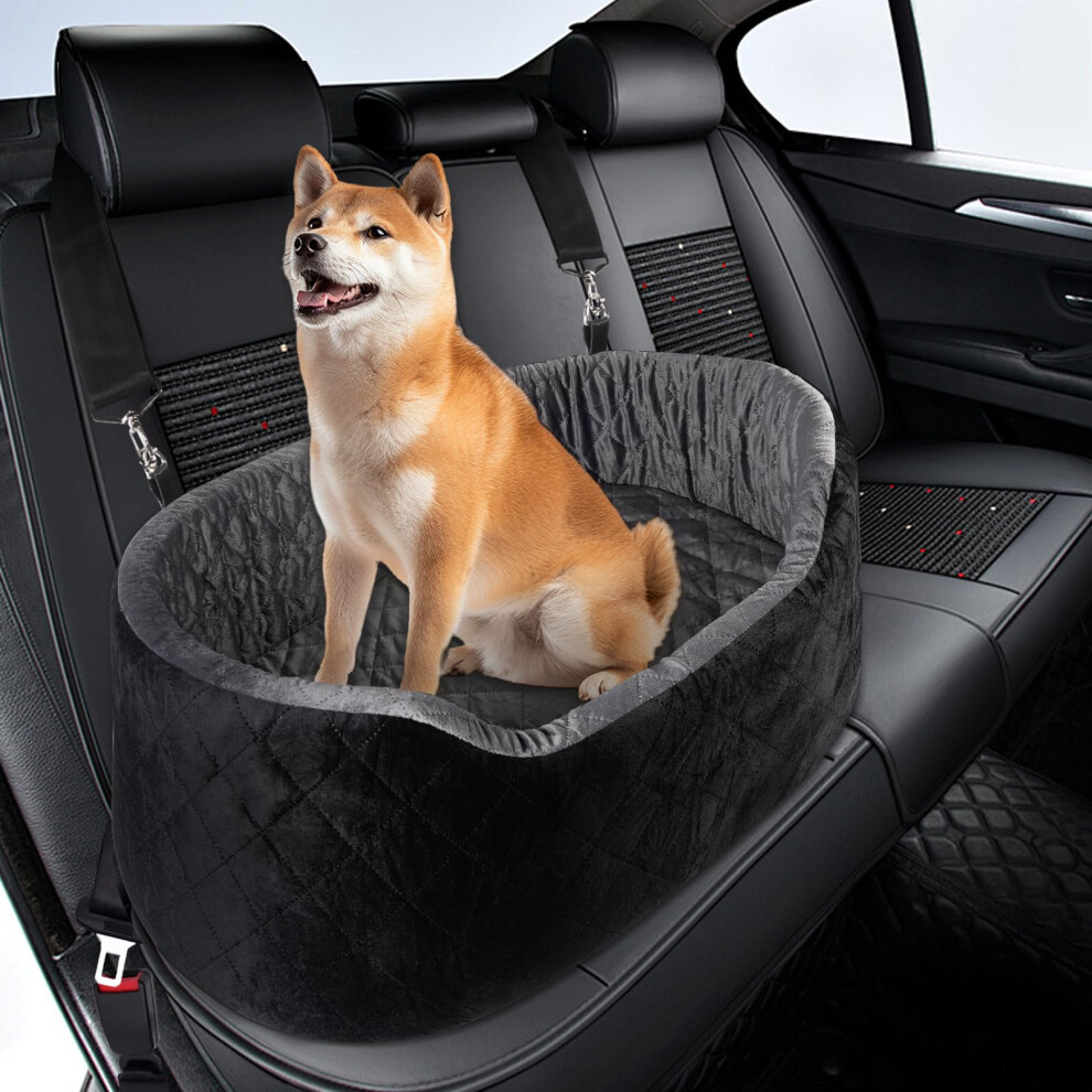 Pet Car Booster Seat Protector Portable Travel Bed Black+Grey-L