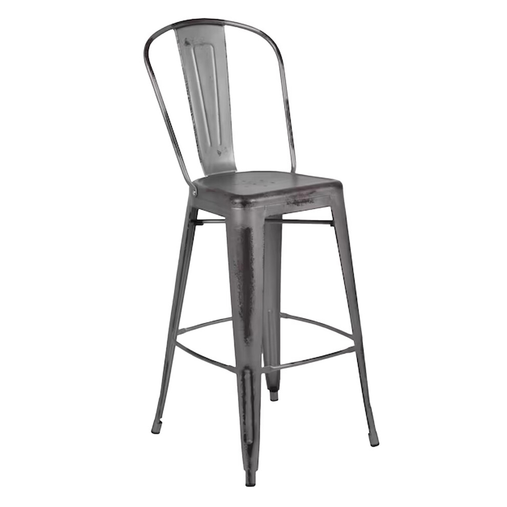 4pc Bar Stools Distressed Metal Indoor and Outdoor High Stool Silver Grey