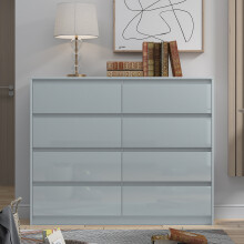 Grey 8 Drawer High Gloss Chest Sideboard Cabinet Handleless Sleek Design