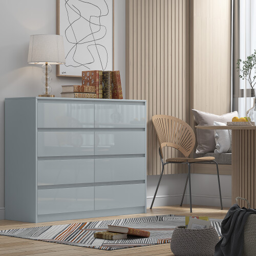 Grey 8 Drawer High Gloss Chest Sideboard Cabinet Handleless Sleek Design 1