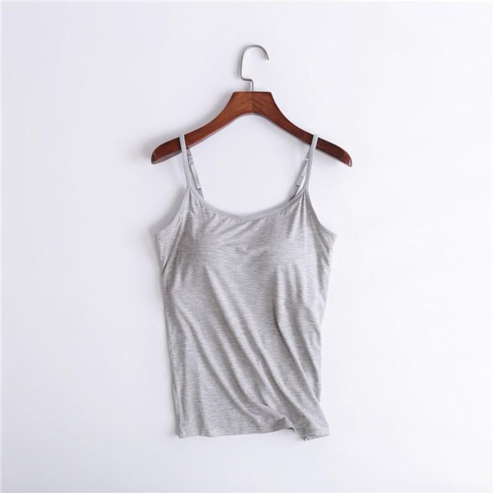 (3XL, gray) Women's Modal With Padded Camisole Tank Top Without Steel Ring Cups One Body Outwear Bottoming Underwear Yoga Sports T-shirt