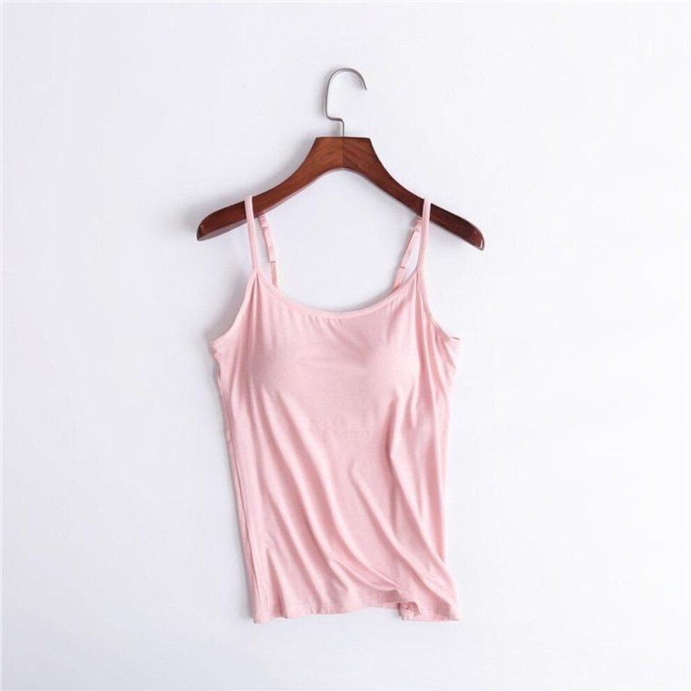(XXL, light pink) Women's Modal With Padded Camisole Tank Top Without Steel Ring Cups One Body Outwear Bottoming Underwear Yoga Sports T-shirt